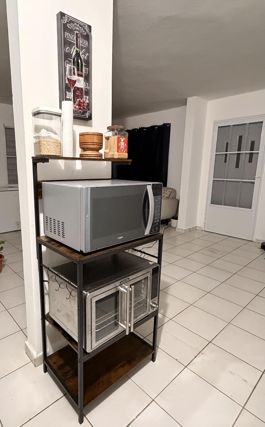 SUPERJARE Kitchen Bakers Rack with Power Outlet, Coffee Bar Table 4 Tiers, Kitchen Microwave Stand with 6 S-shaped Hooks, Storage Shelf Rack for Spices, Pots and Pans - Rustic Brown customer photo 1