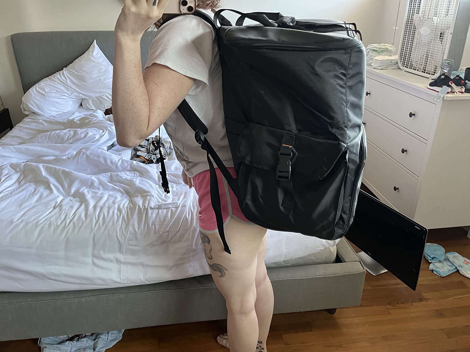 Trunab Computer Desktop Tower Carrying Case Compatible with ATX/M-ATX mainframe chassis, PC Backpack for Computer Main Processor Case, Keyboard, Cable and Mouse, Earphone, Bag Only, Black customer photo 1