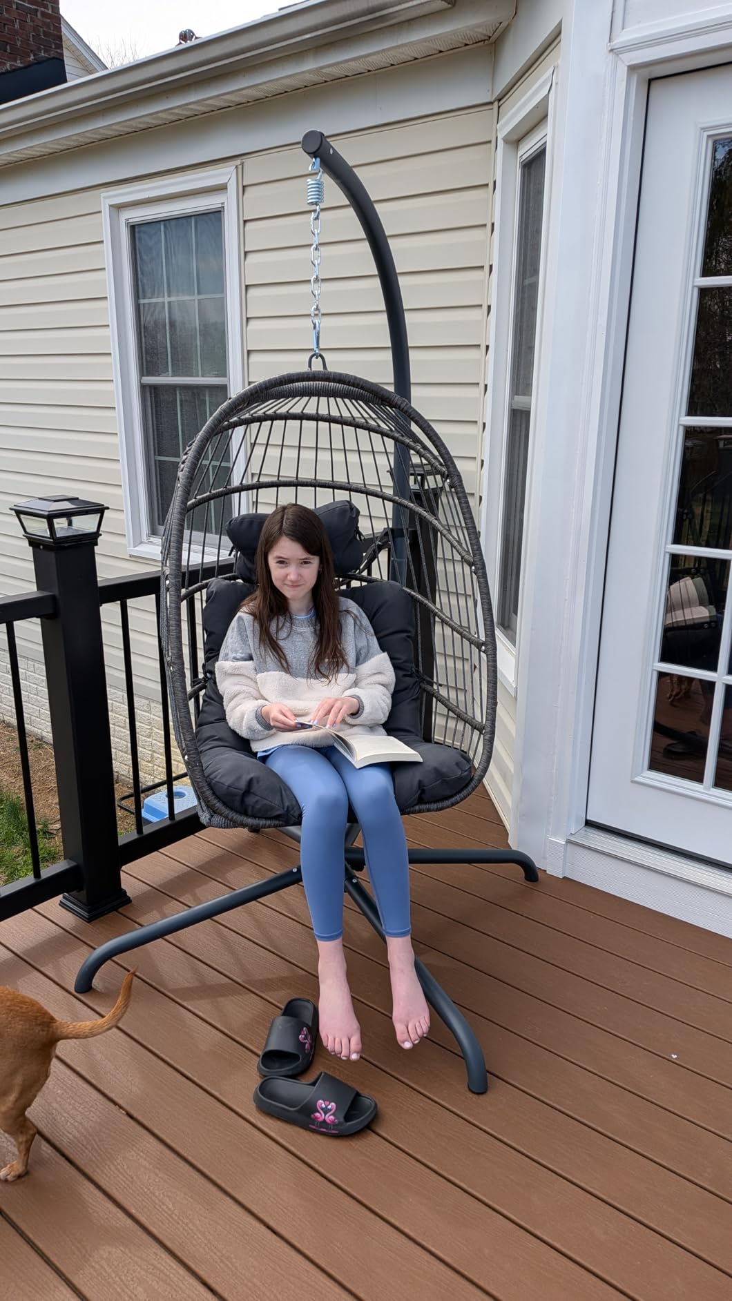 RADIATA Outdoor Swing Egg Chair with Stand, 350Lbs Heavy-Duty Wicker Egg Hanging Patio Chairs for Outside, Comfy Porch Swinging Chair with Thick Cushion Balcony Backyard Bedroom Indoor, Beige customer photo 1