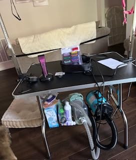 Lyromix 36''Large Dog Grooming Table, Adjustable Cat Drying Desktop with Arms, Nooses, Mesh Tray, Foldable Pet Station at Home, Maximum Capacity Up to 330Lb, 36inch, Black customer photo 2