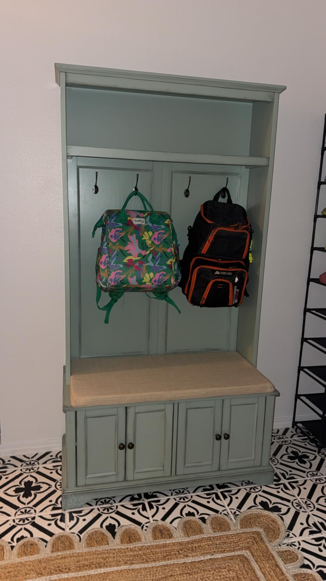 Crosley Furniture Holbrook Hall Tree with Shoe Rack Bench and Coat Hooks for Hanging Storage, Distressed Seafoam Blue customer photo 1