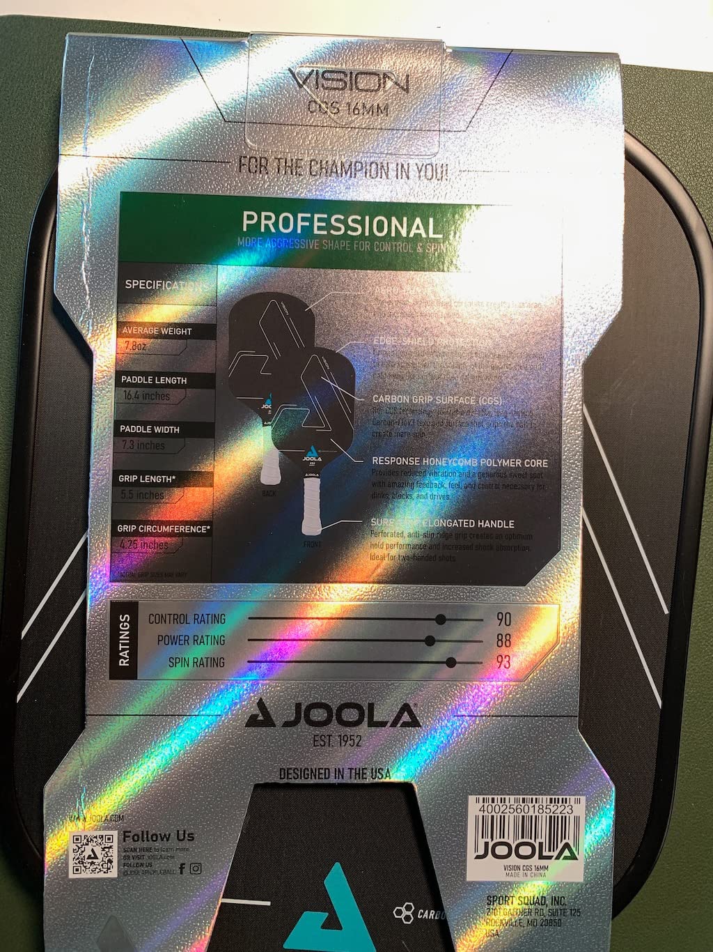 JOOLA Vision Pickleball Paddle with Textured Carbon Grip Surface Technology for Maximum Spin and Control with Added Power - Polypropylene Honeycomb Core Pickleball Racket 16mm customer photo 1