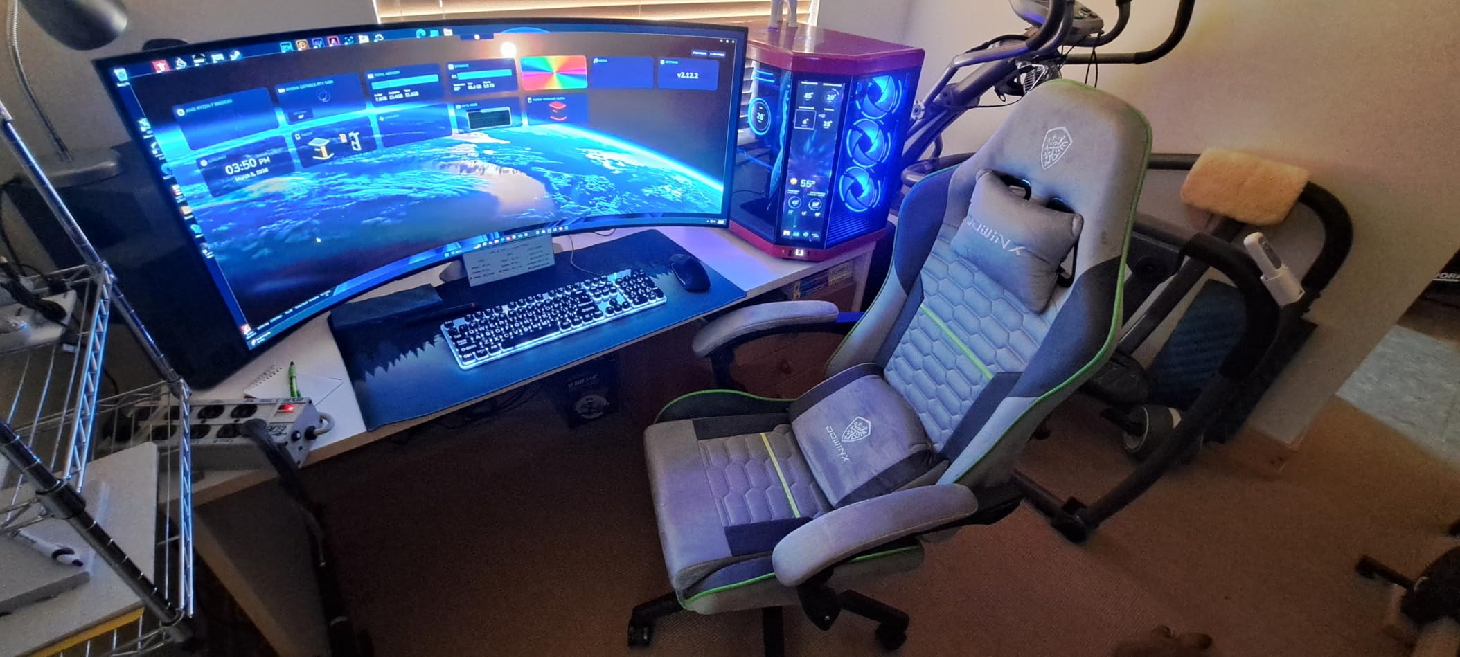 Dowinx Gaming Chair Fabric with Pocket Spring Cushion, Massage Game Chair Cloth with Headrest, Ergonomic Computer Chair with Footrest 290LBS, Black and Grey customer photo 1