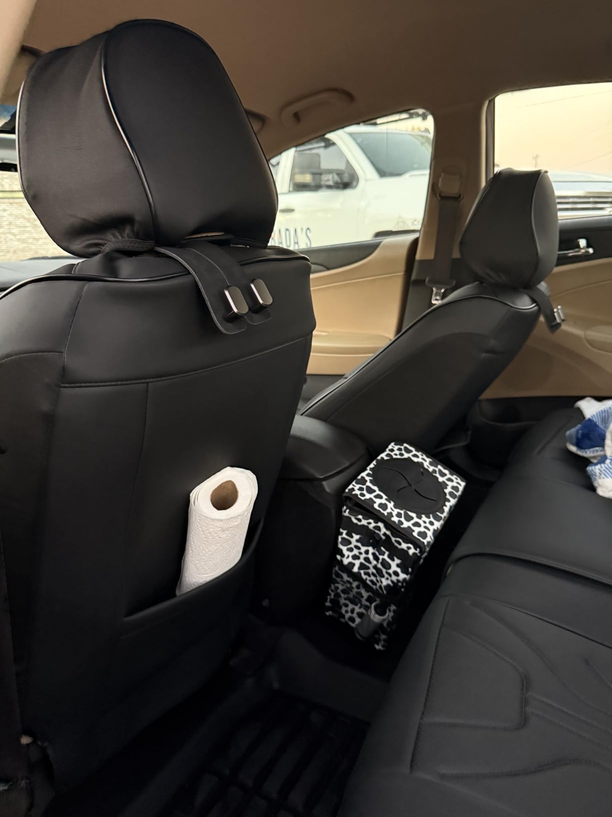 Car Trash Can Bin with Lid Hanging for Back Seat, Car Accessories for Women Men Leak Proof Automotive Garbage Cans Leakproof Vehicle Trash Can for Truck SUV Black customer photo 2