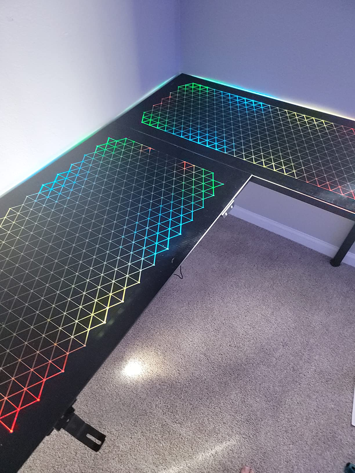 EUREKA ERGONOMIC RGB LED Lights 60 Inch L Shaped Reversible Black Glass Gaming Desk Home Office Computer Table GTG L60 customer photo 2