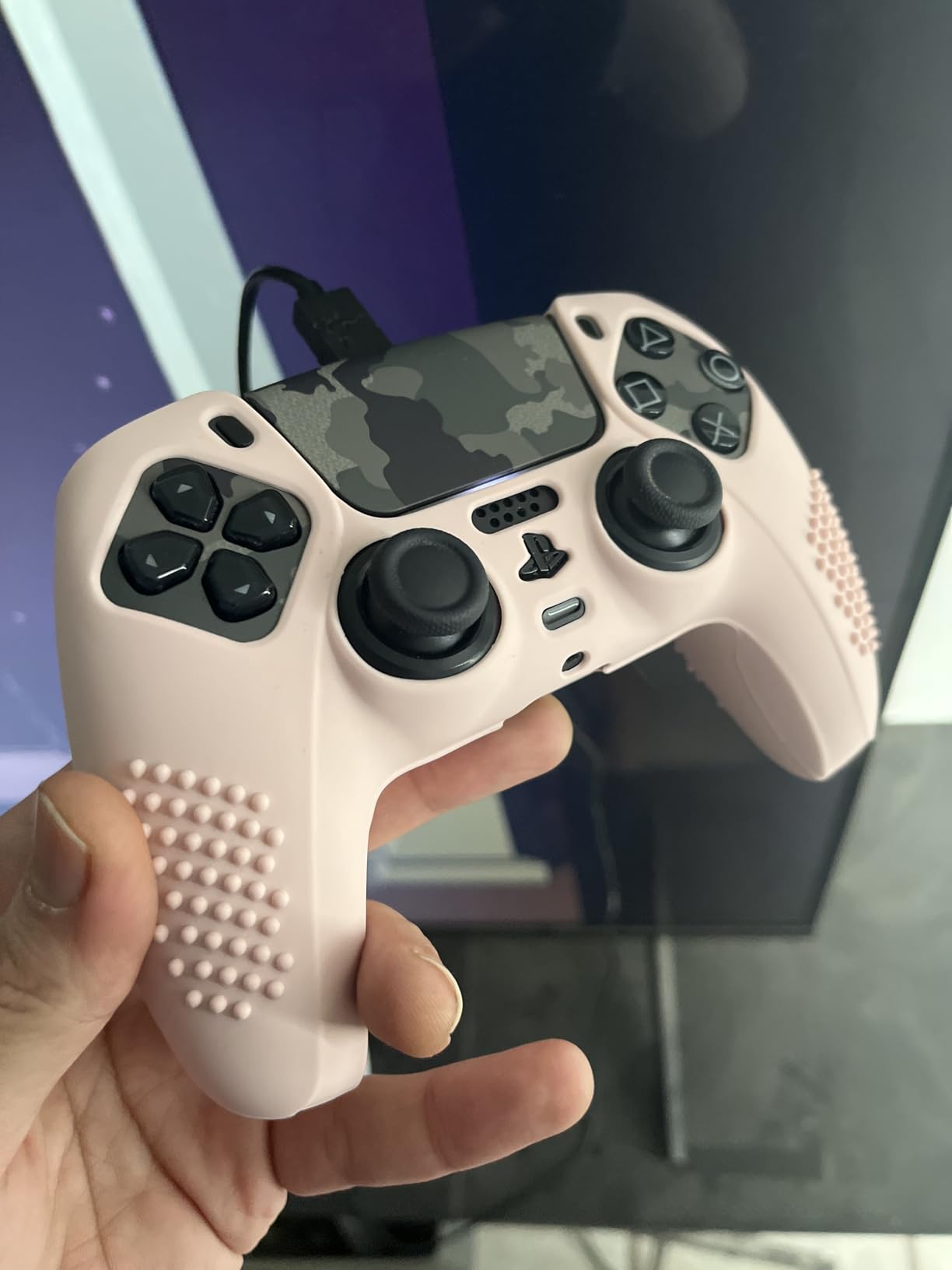 eXtremeRate PlayVital 3D Studded Edition Anti-Slip Silicone Cover Skin for ps5 Controller, Soft Rubber Case Protector for ps5 Wireless Controller with Thumb Grip Caps - Bright Pink customer photo 1