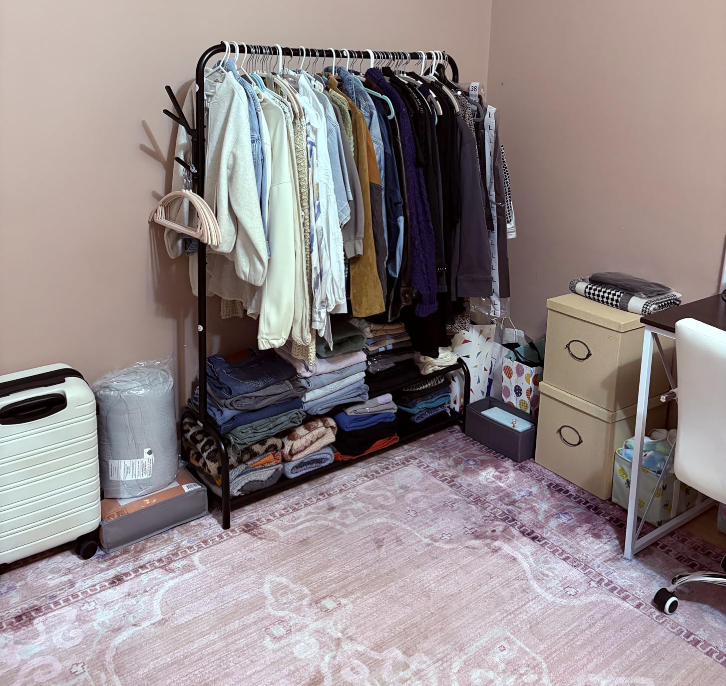 Simple Houseware 52-Inch Freestanding Closet Garment Rack with Storage Shelves and Coat/Hat Hooks, Black customer photo 1