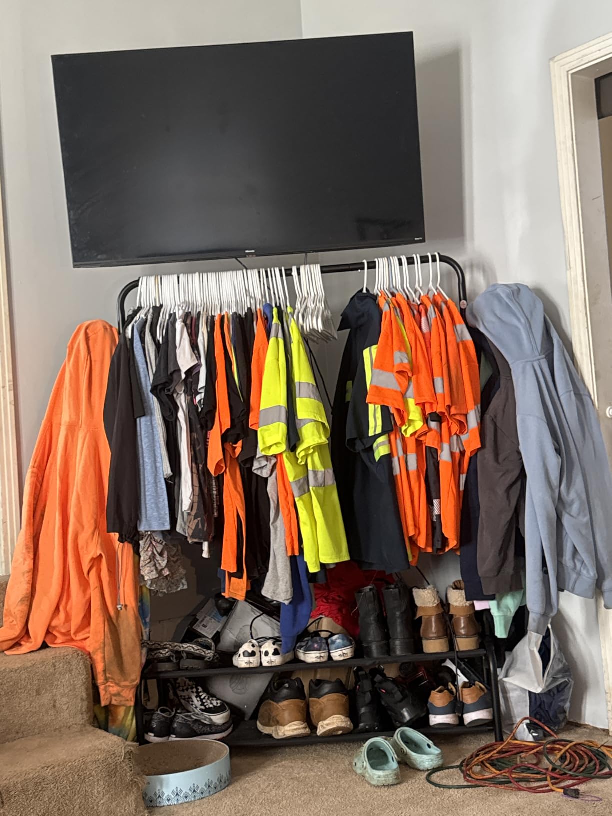 Simple Houseware 52-Inch Freestanding Closet Garment Rack with Storage Shelves and Coat/Hat Hooks, Black customer photo 2