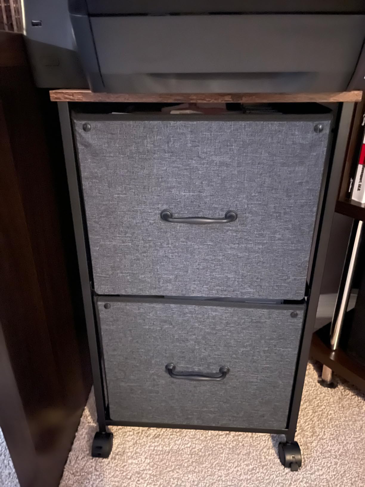 DEVAISE 2 Drawer Mobile File Cabinet, Rolling Printer Stand, Fabric Vertical Filing Cabinet fits A4 or Letter Size for Home Office, Rustic Brown Wood Grain Print customer photo 1