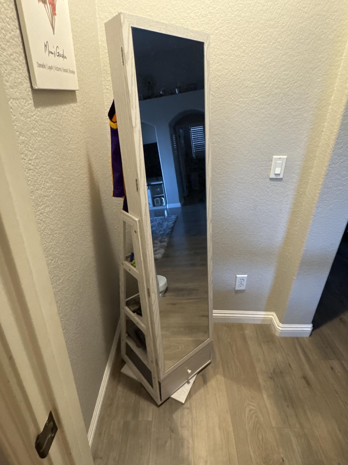 Nicetree 360° Swivel Jewelry Cabinet with Lights, Touch Screen Vanity Mirror, Rotatable Full Length Mirror with Jewelry Storage, Standing Jewelry Armoire Organizer, Foldable Makeup Shelf, White customer photo 2