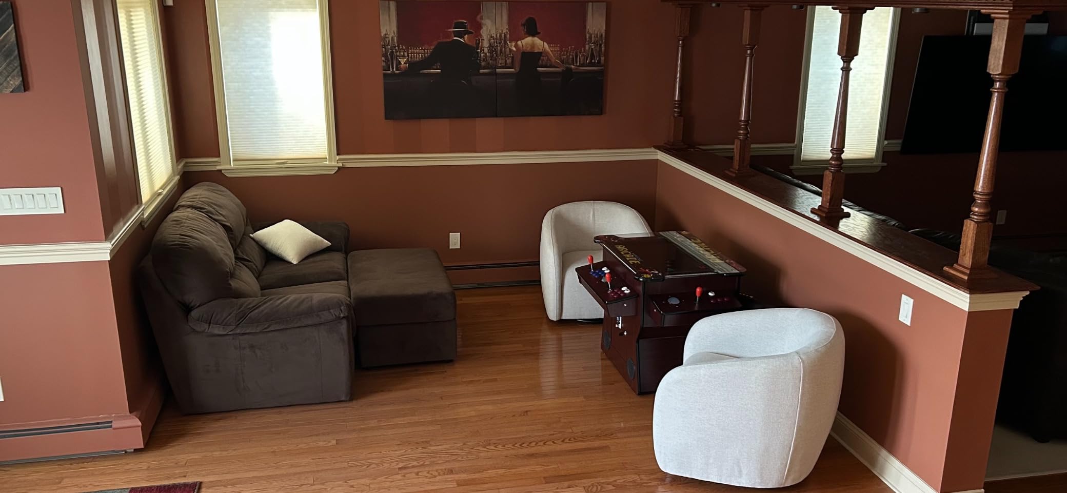 Full Size Commercial Grade Cocktail Arcade Machine 3515 Games Lift Up / Tilt Screen 26.5 Screen Tempered Glass 2 Stools Included 5 Year Warranty Dark Wood customer photo 2