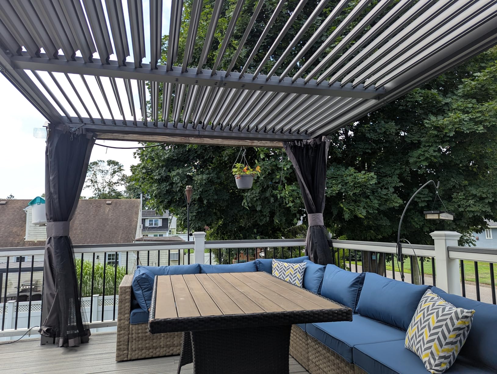 Domi 12x16FT Louvered Pergola Aluminum Structure Outdoor Pergola with Adjustable Roof Patio Pergola for Backyard Garden, Curtains and Netting, Dark Brown customer photo 2