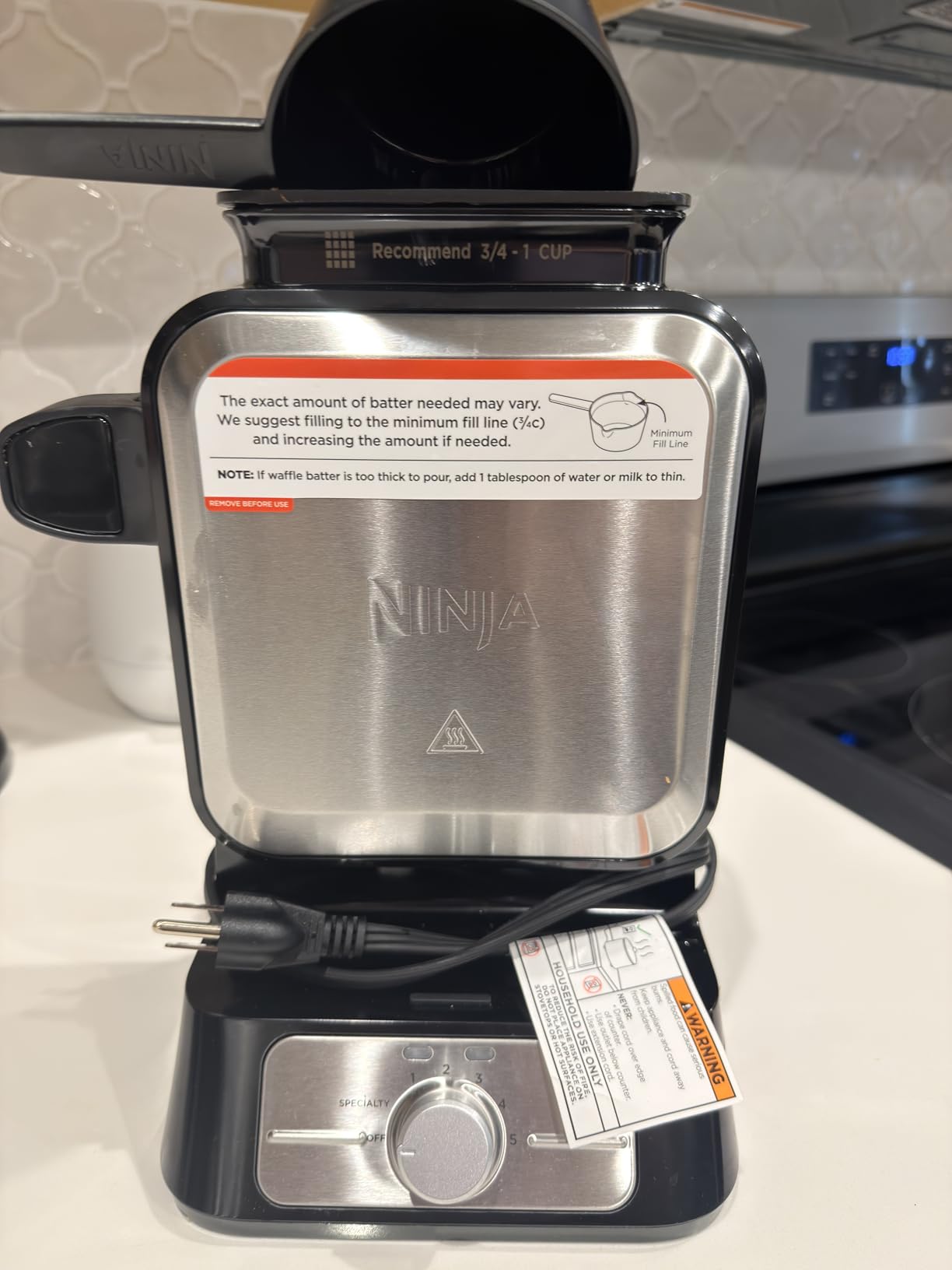 Ninja Belgian Waffle Maker Pro | Vertical Design | 5 Shade Settings with Precision-Pour Cup & Chef-curated Recipe Guide | Black & Silver | BW1001 customer photo 1