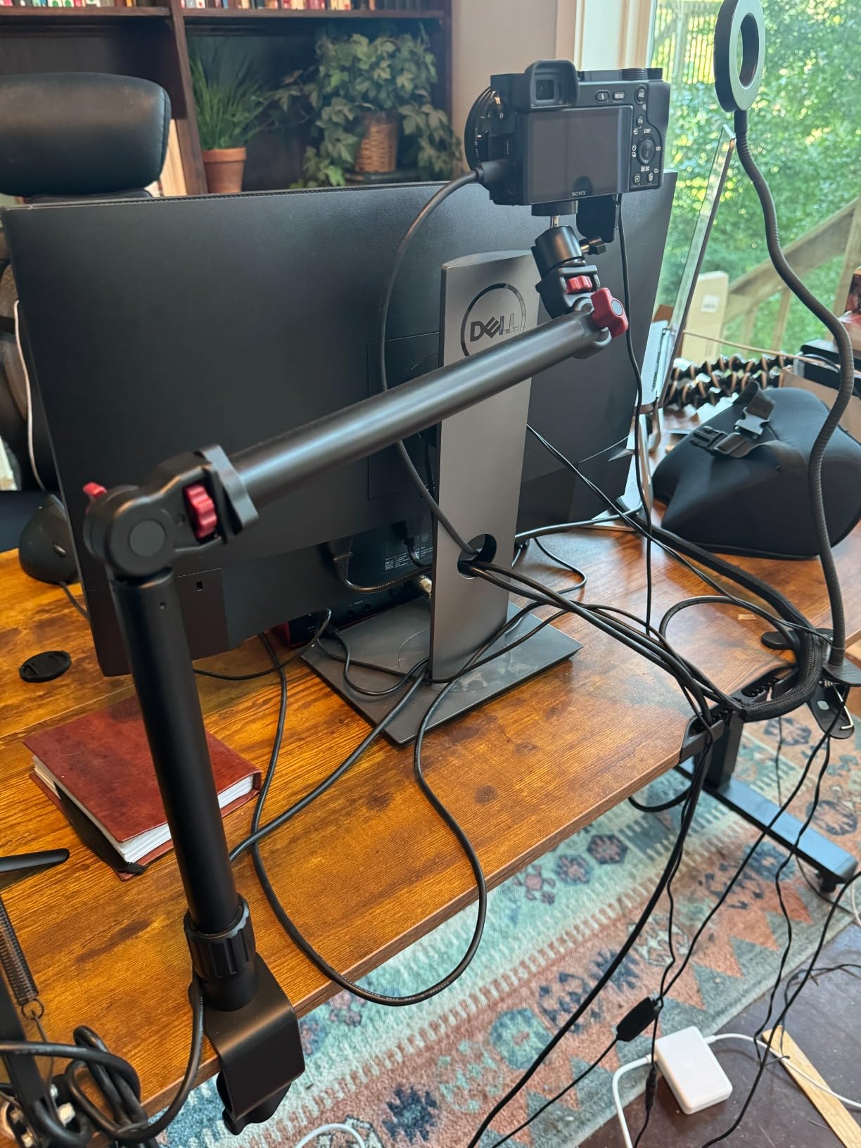 Overhead Camera Mount Desk Stand, 3-Section Flexible Detachable Articulating Arm with 1/4