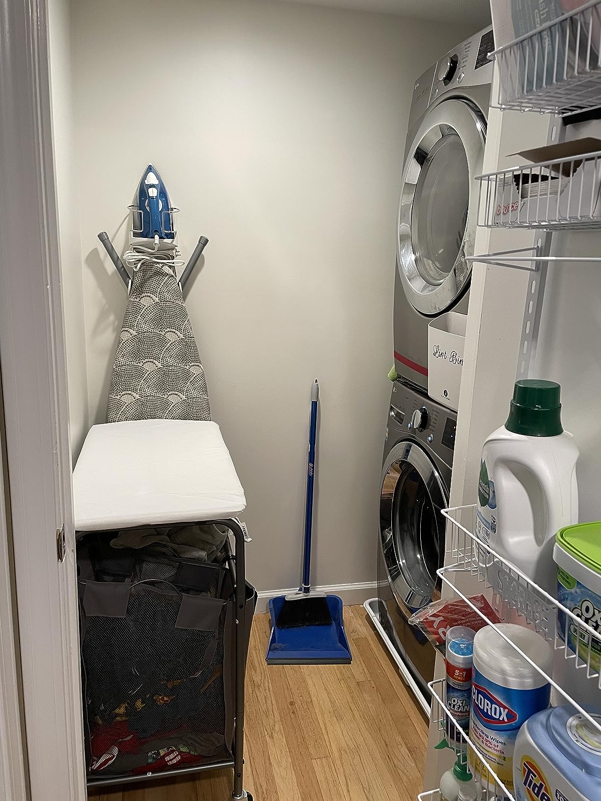 STORAGE MANIAC 3-Section Laundry Sorter with Foldable Ironing Board, Heavy-Duty Rolling Laundry Cart with and Removable Bags, Triple Laundry Hamper with Wheels, Dark Grey customer photo 1