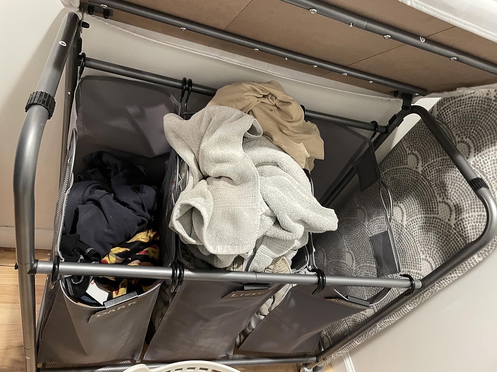STORAGE MANIAC 3-Section Laundry Sorter with Foldable Ironing Board, Heavy-Duty Rolling Laundry Cart with and Removable Bags, Triple Laundry Hamper with Wheels, Dark Grey customer photo 2