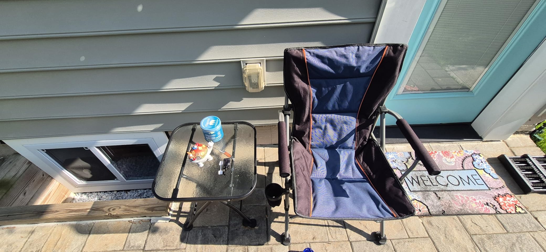 Giantex Folding Side Table, Square Small Patio Table, Tempered Glass Tabletop, Steel Frame, Weather-Resistant Outdoor Indoor Use for Bistro Porch Garden Balcony 18