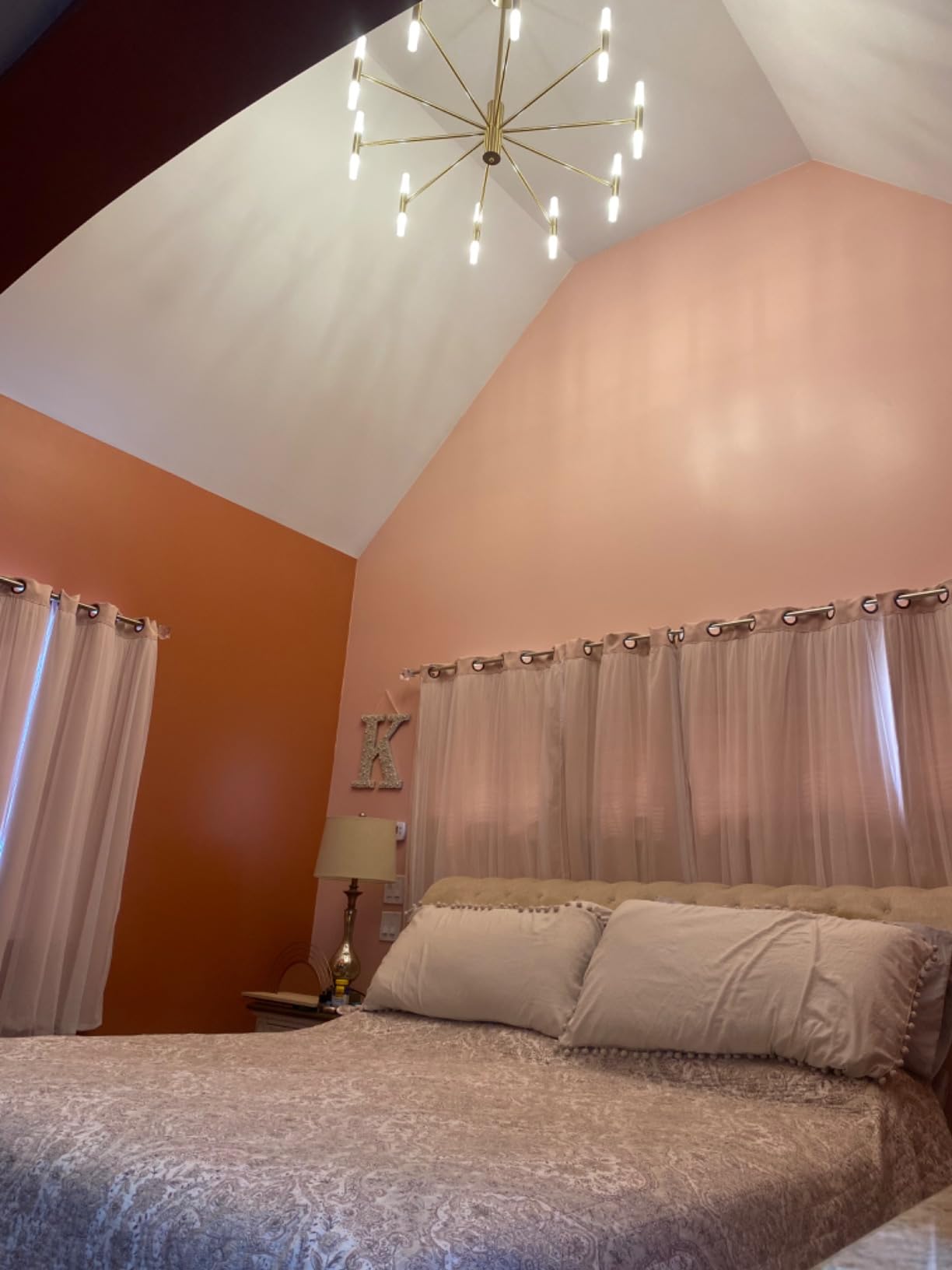 KCO Lighting Mid Century Modern Chandelier Brass Gold Chandelier Light Fixture Vintage Bedroom Chandelier Sputnik Flush Mount Ceiling Light Large Chandeliers for High Ceilings customer photo 2