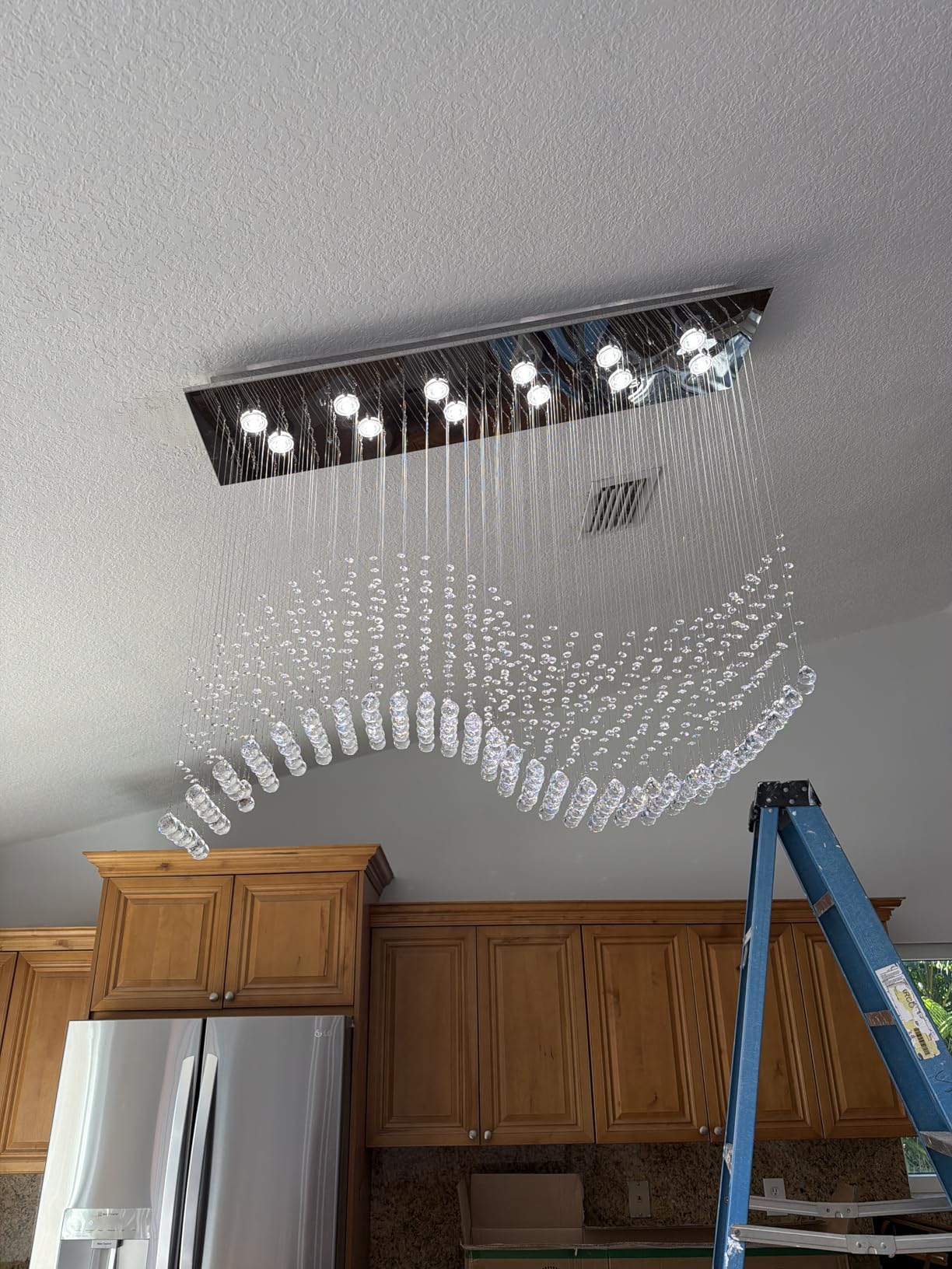 Siljoy Gold Rectangle Crystal Chandelier for Dining Room, 31.5