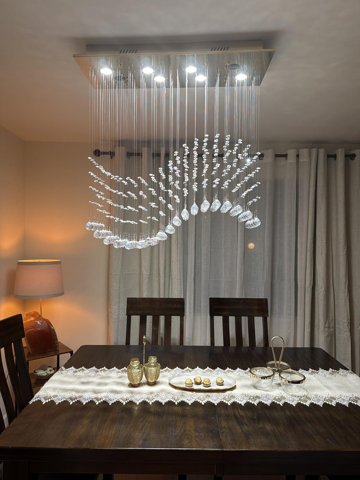 Siljoy Gold Rectangle Crystal Chandelier for Dining Room, 31.5
