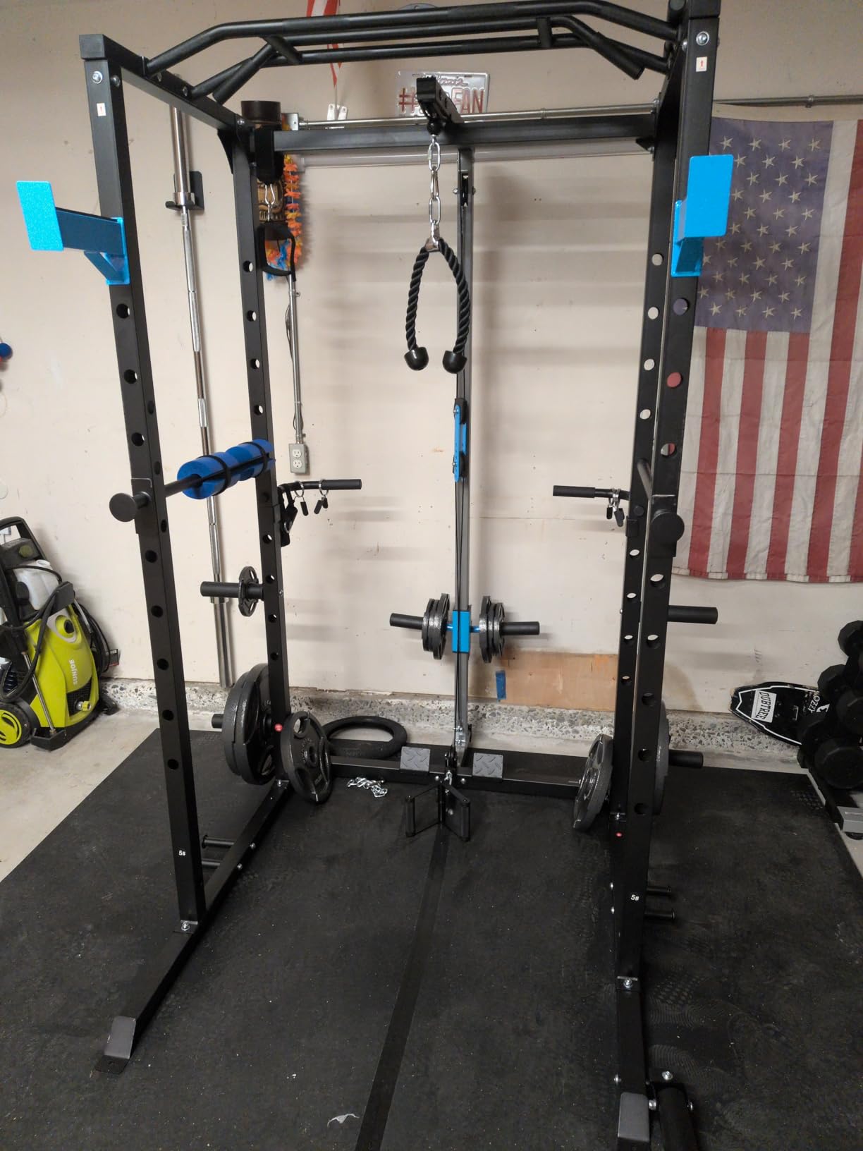 Power Cage, Multi-Functional Power Rack with J-Hooks, Dip Handles, Landmine Attachment and Optional Cable Pulley System customer photo 1