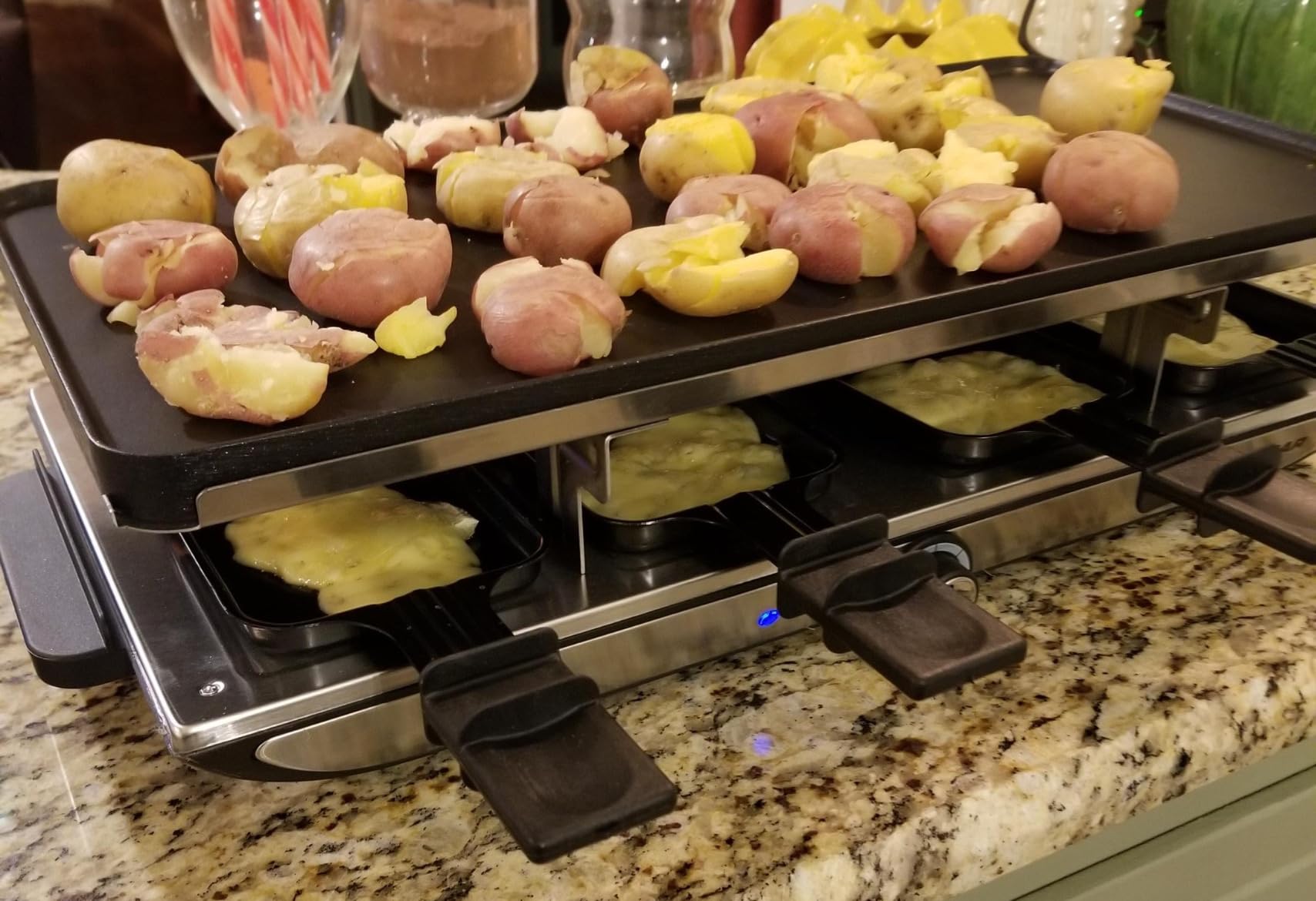 Swissmar Geneva Raclette Grill with Reversible Cast Aluminum Grill Top - Perfect for outdoor & Indoor Electric Raclette Grill & Griller - Barbeque Bonding - 8-Person customer photo 1