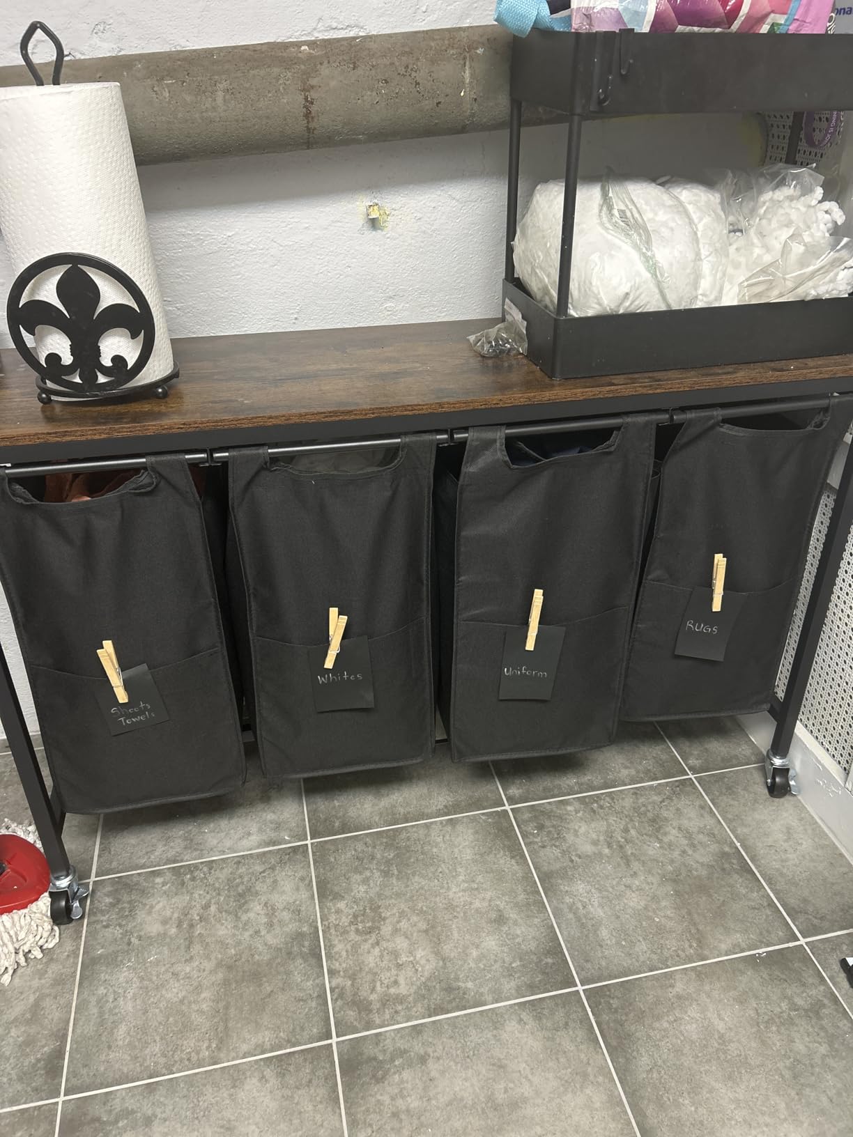 HOOBRO Laundry Sorter 4 Sections, Laundry Hamper with Wheels, 4 x 10.5 Gal (40 L), Rolling Laundry Basket, Pull-Out and Removable Oxford Fabric Bags, Rustic Brown and Black BF04XY01 customer photo 2