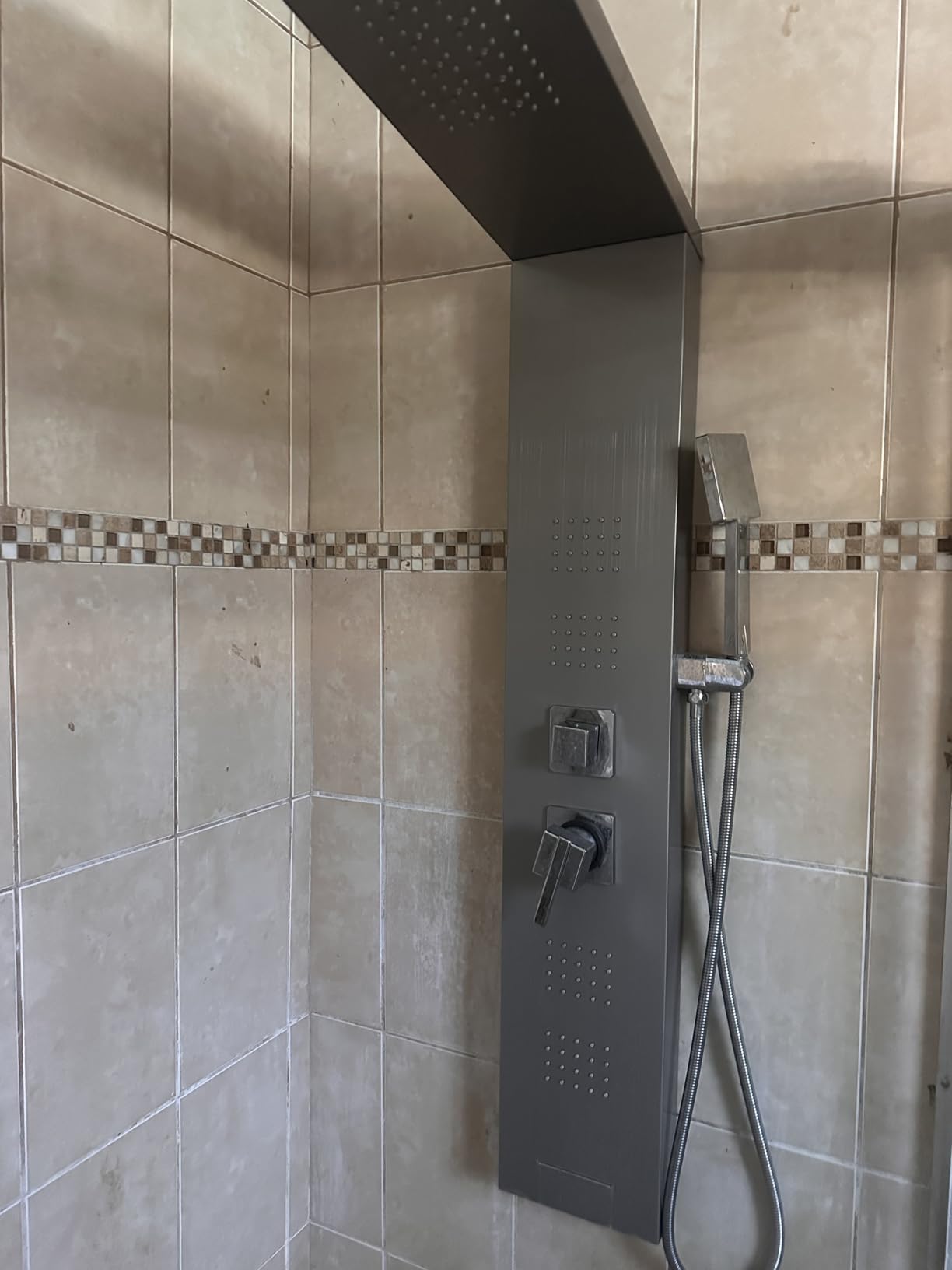 ROVOGO LED Shower Panel Tower System, 5-Function Shower Column with Rainfall Waterfall Shower Head, 4 Body Jets, Handheld and Tub Spout, Stainless Steel Brushed customer photo 1