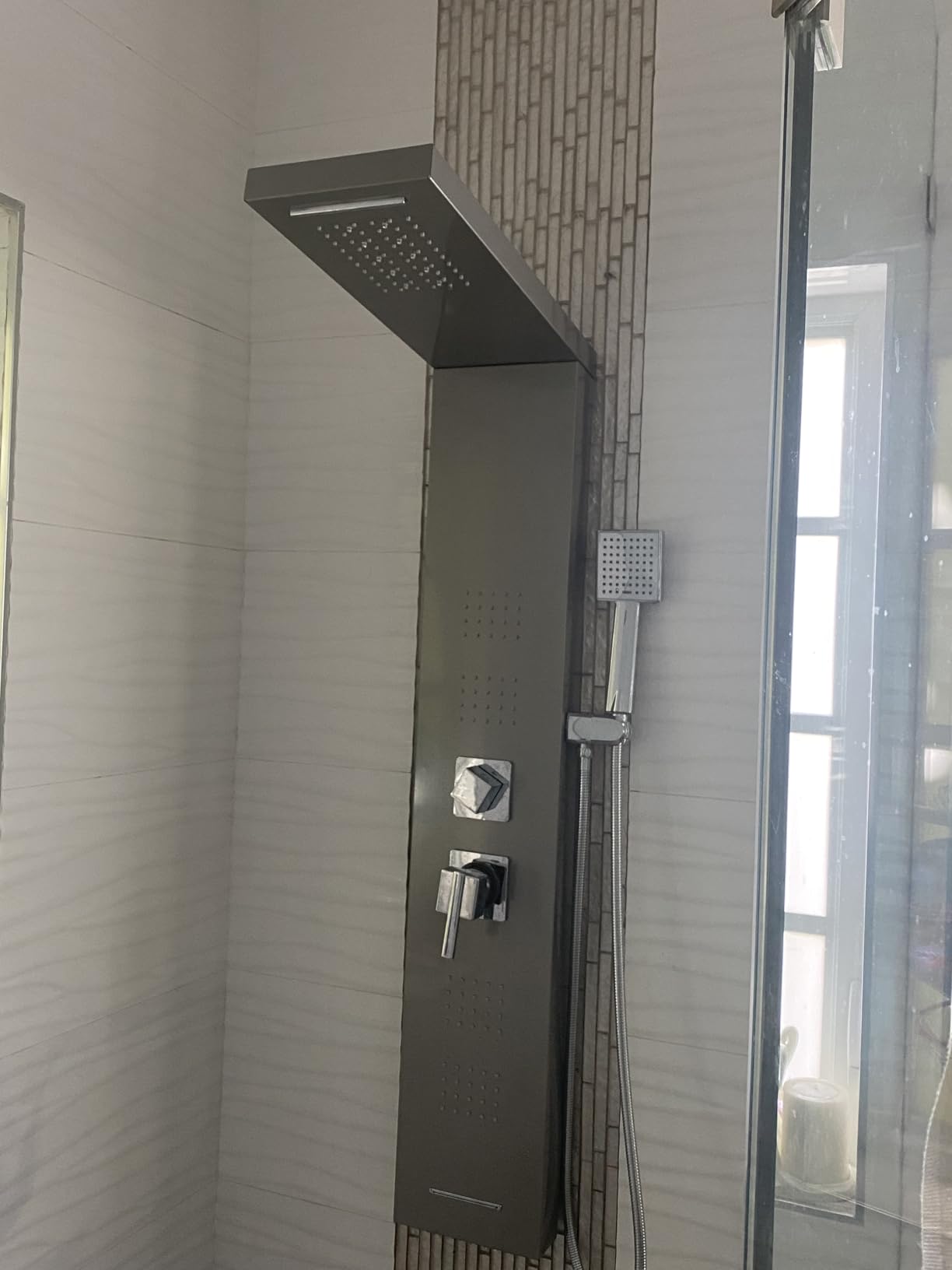 ROVOGO LED Shower Panel Tower System, 5-Function Shower Column with Rainfall Waterfall Shower Head, 4 Body Jets, Handheld and Tub Spout, Stainless Steel Brushed customer photo 2