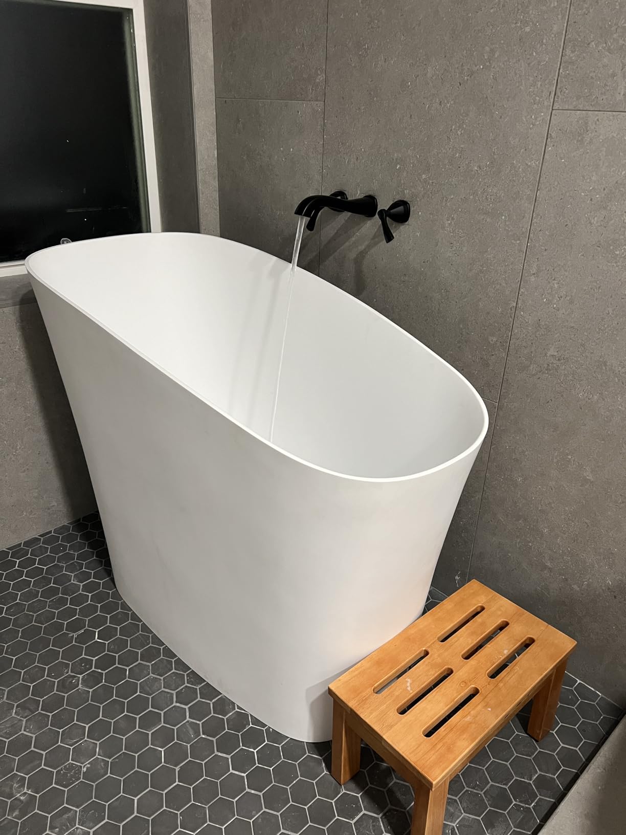 Japanese Soaking Bathtub 47'' Oblique Freestanding Tub Stone Resin Deep Soaking Bathtub in Matte White customer photo 1