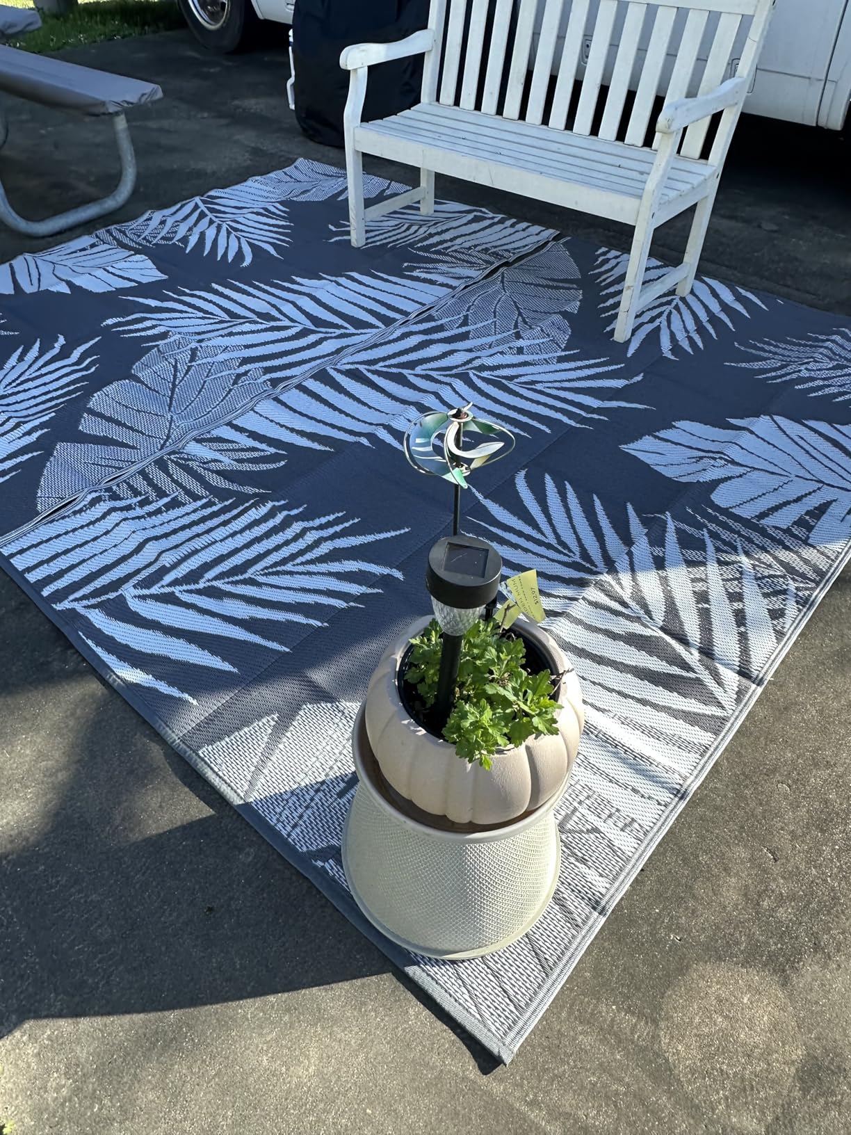 GENIMO Outdoor Rug 5' x 8' Waterproof for Patios Clearance, Reversible Plastic Straw Camping Carpet, Large Area Rugs Mats for RV, Picnic, Backyard, Deck, Balcony, Porch, Beach, Grey&White customer photo 1