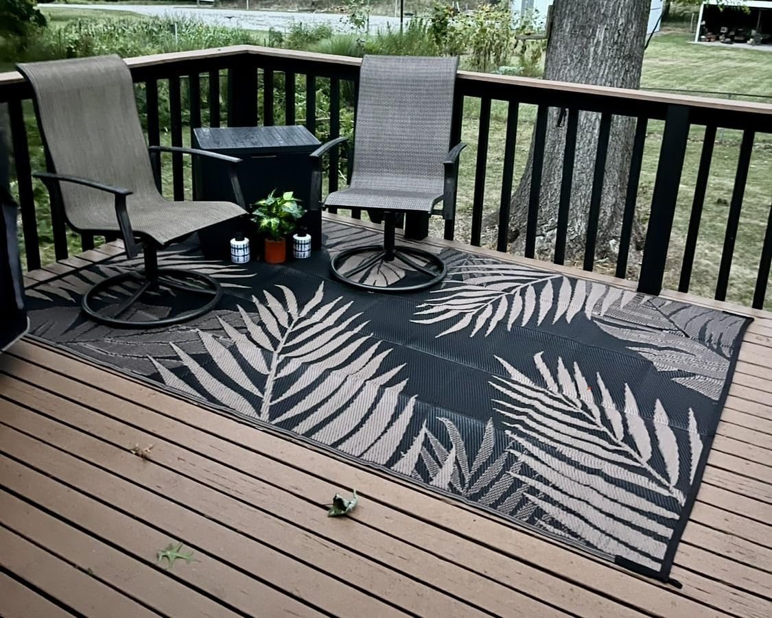 GENIMO Outdoor Rug 5' x 8' Waterproof for Patios Clearance, Reversible Plastic Straw Camping Carpet, Large Area Rugs Mats for RV, Picnic, Backyard, Deck, Balcony, Porch, Beach, Grey&White customer photo 2