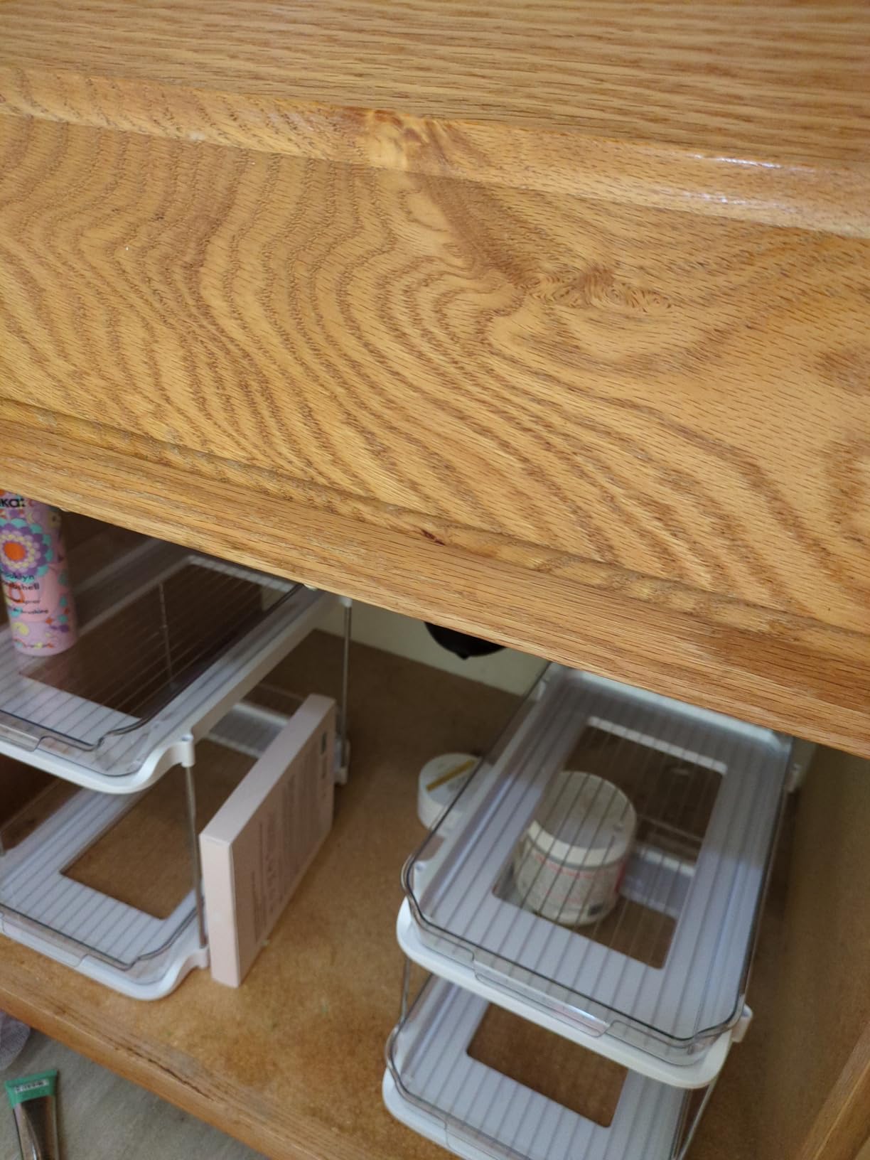 Delamu 2-Tier Multi-Purpose Bathroom Under Sink Organizers and Storage, Stackable Kitchen Pantry Organization, Pull Out Medicine Cabinet Organizer with Movable Dividers, White, 2 Pack customer photo 2