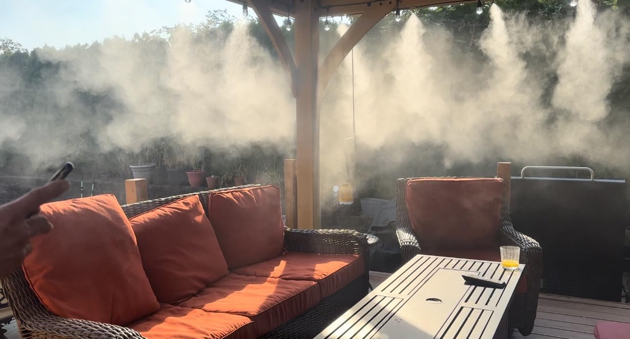 Patio Misters Pro - Ultra Fine Water Mister - Cooling Mist System for Midsize to Large Patio, Backyard, & Outdoor Spaces - Kit with Quiet Pump (1000 PSI) - DIY Installation customer photo 2