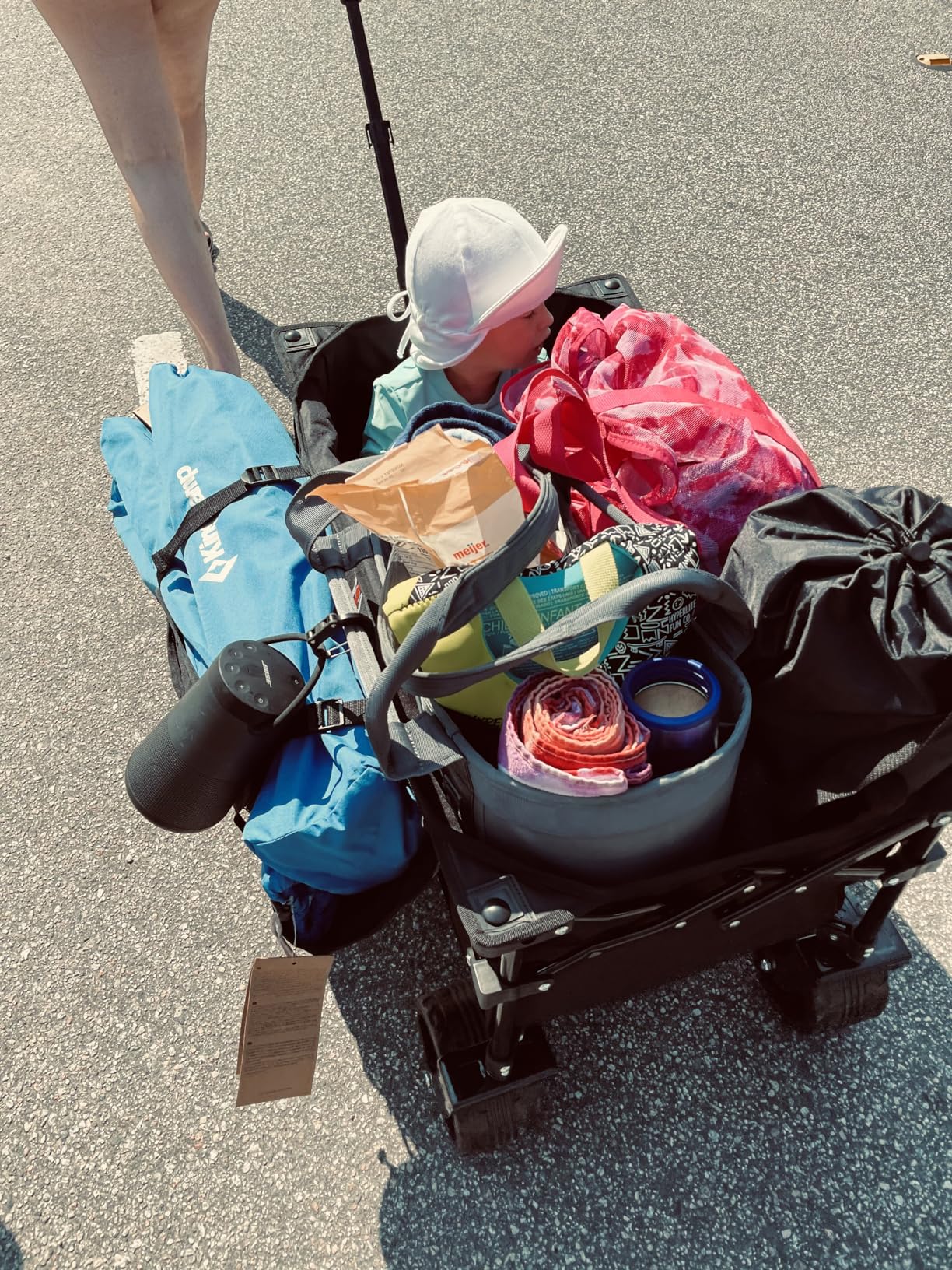 Navatiee Big Wheels Collapsible Wagon Cart Foldable, Heavy Duty Beach Wagon with Silent All-Terrain Wheels, Folding Utility Grocery Cart with Side Pocket and Brakes for Camping Garden Sports, Black customer photo 1