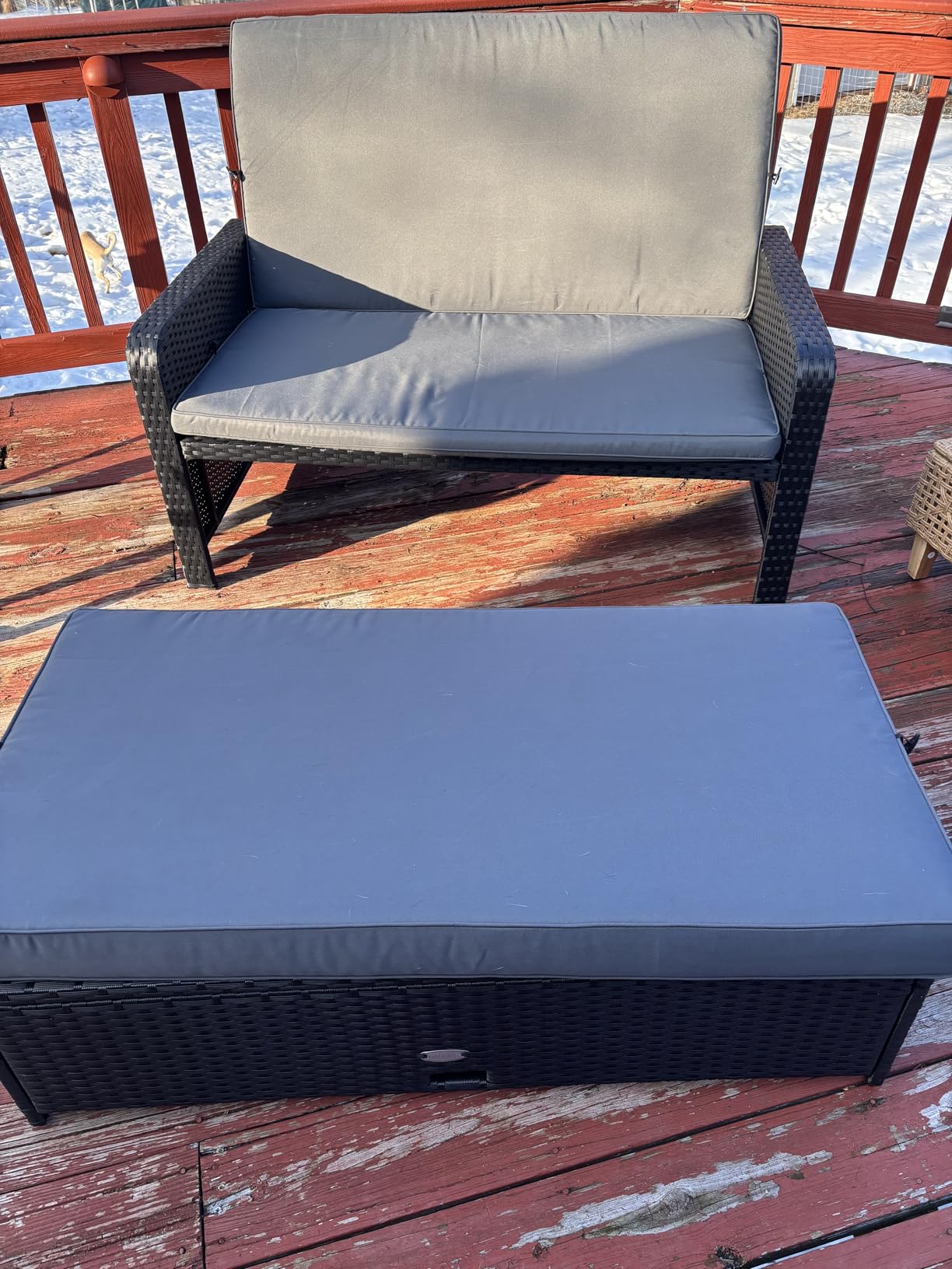 Tangkula Patio Rattan Daybed with 4-Level Adjustable Backrest, Outdoor PE Wicker Loveseat with Storage Ottoman & Folding Side Tray, Double Sunbed Lounger for Balcony, Backyard & Poolside customer photo 1