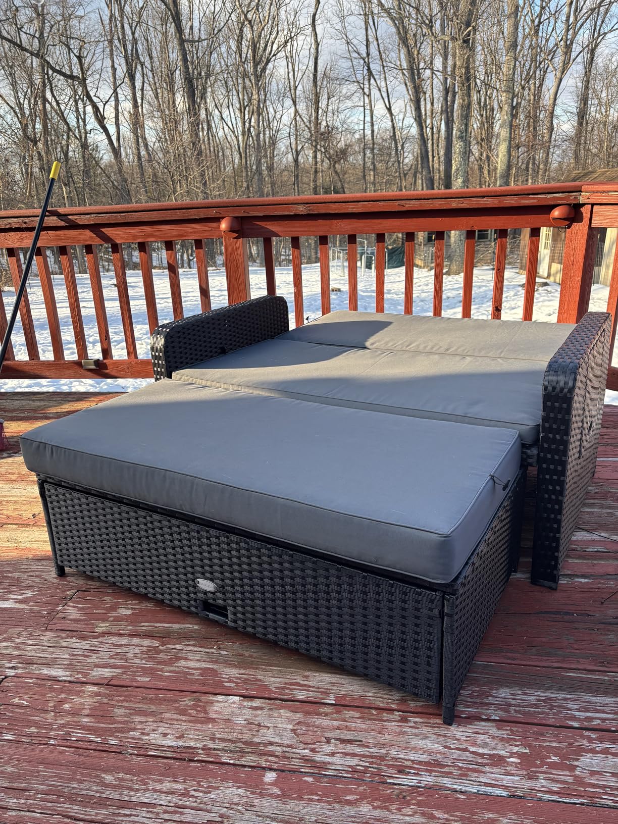 Tangkula Patio Rattan Daybed with 4-Level Adjustable Backrest, Outdoor PE Wicker Loveseat with Storage Ottoman & Folding Side Tray, Double Sunbed Lounger for Balcony, Backyard & Poolside customer photo 2