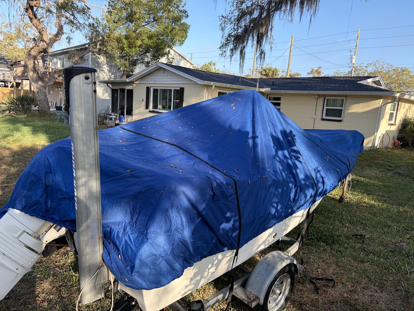 RVMasking Boat Cover, Ultra-Thick 1600D Polyester Canvas with Double PU Waterproof Coating, Fits 17-19ft Tri-Hull, V-Hull, Runabout, Fish & Ski Boat, Bass Boat, Gray customer photo 1