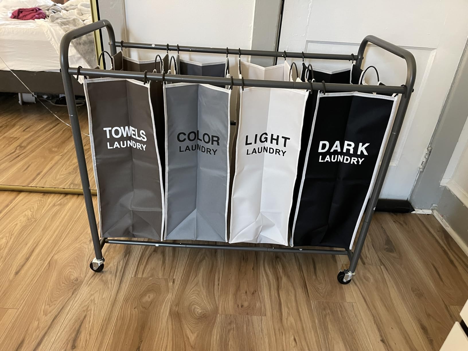 ROMOON Laundry Hamper Sorter Cart: 4-Section Organizer with Heavy-Duty Lockable Wheels and Removable Bags | 180L Rolling Laundry Basket for Dirty Clothes in Laundry Room or Small Spaces (Multicolor) customer photo 1