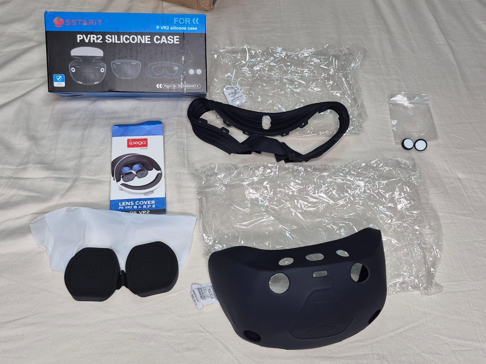 VR Protector Set for PlayStation VR2: Silicone PSVR2 Headset & Face Cushion Cover, Lens Dust Cover & 2 Pack Controller Thumb Grips - Sweatproof & Washable customer photo 1