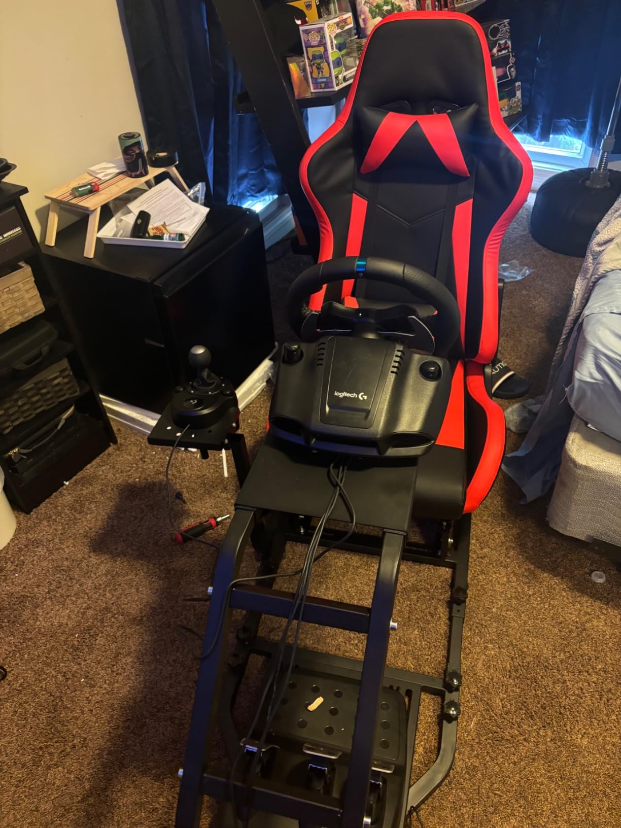 Minneer Dual Lock Slide Racing Seat,Load 400 Pounds,Adjustable Angle,Comfortable Breathable,Ergonomics,Flight Gaming Chair Fit for Racing Simulation Cockpit Include Headrest Waist Pillow (Red) customer photo 1