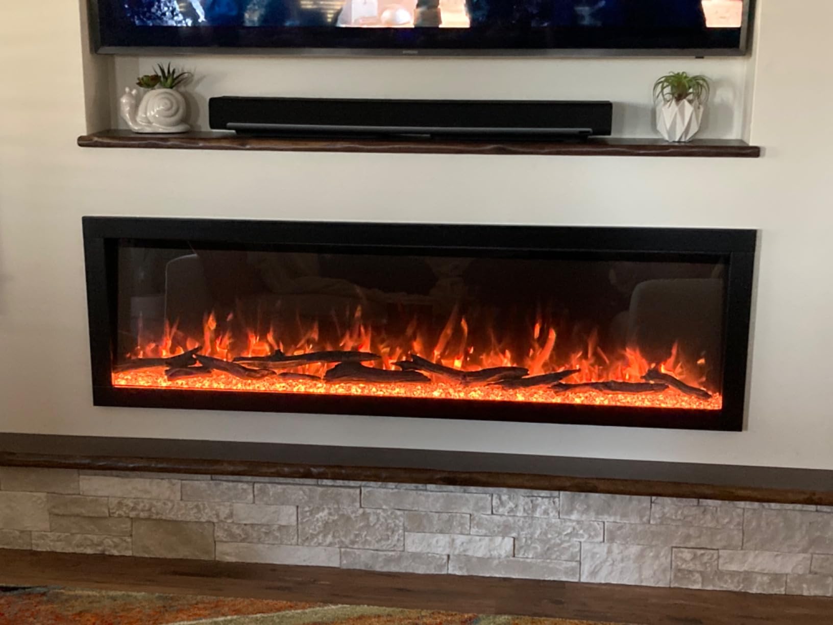 Modern Ember Highmark 50 Inch Smart Linear Electric Fireplace - Premium Flame with 10 Colors, Sleek Hidden Vent Design, Install Recessed in-Wall or Wall-Mount, WiFi Enabled customer photo 1