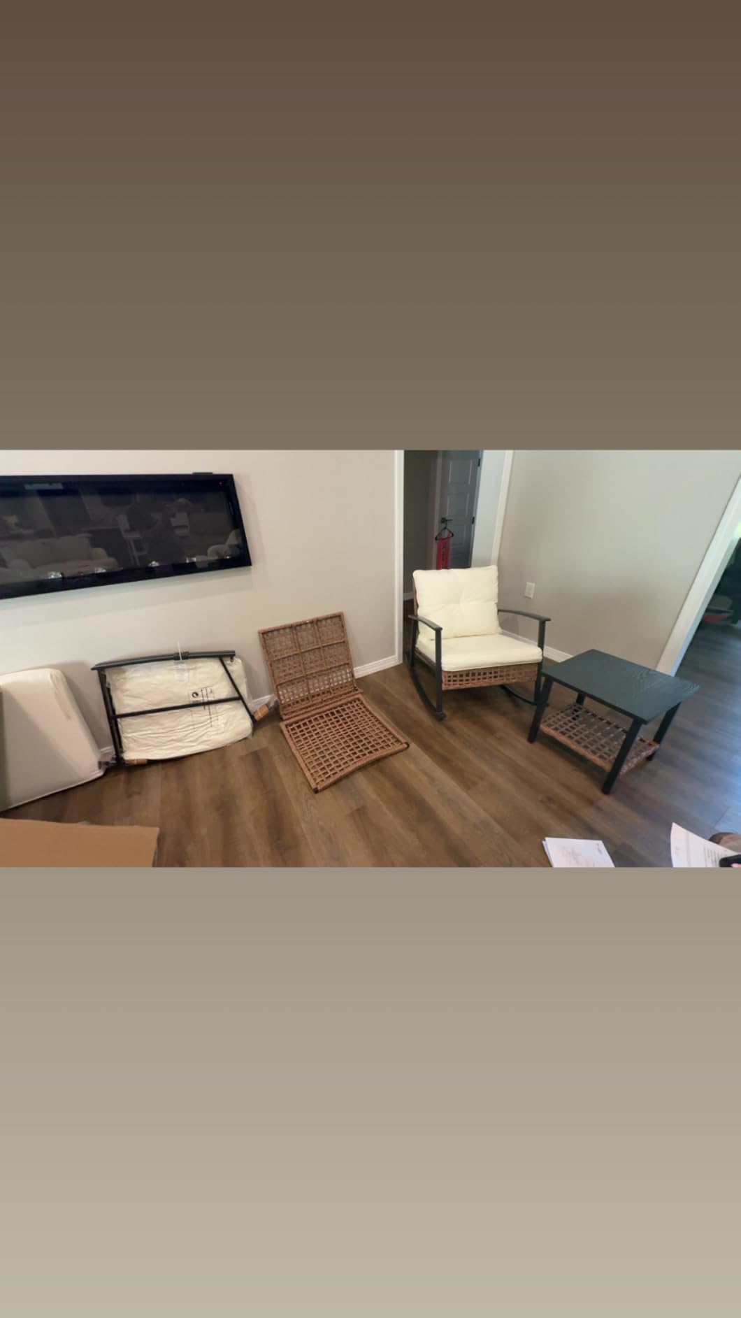 LAUSAINT HOME 3-Piece Rocking Bistro Set, Outdoor Patio Furniture with Thick Cushions and 2-Tier Coffee Table, Oversize Rattan Conversation Set for Garden, Balcony, Backyard (Beige) customer photo 2