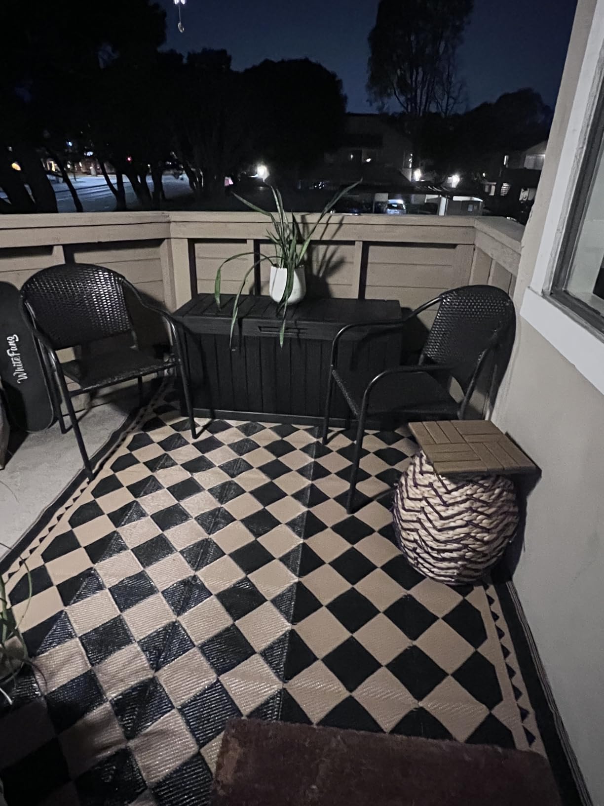 HUGEAR Outdoor Rug for Patios Clearance,Waterproof Mat,Large Outside Carpet,Reversible Plastic Straw Camping Rugs,Rv,Porch,Deck,Camper,Balcony,Backyard (5x8,Checkered/Black&Beige) customer photo 1