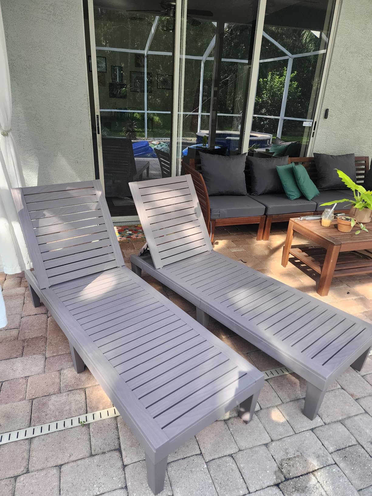 Outdoor Chaise Lounge Set of 2, Adjustable Pool Lounge Chair with 5 Positions Backrest, Waterproof Sun Loungers for Garden Pool Beach Patio Deck Sunbathing customer photo 2