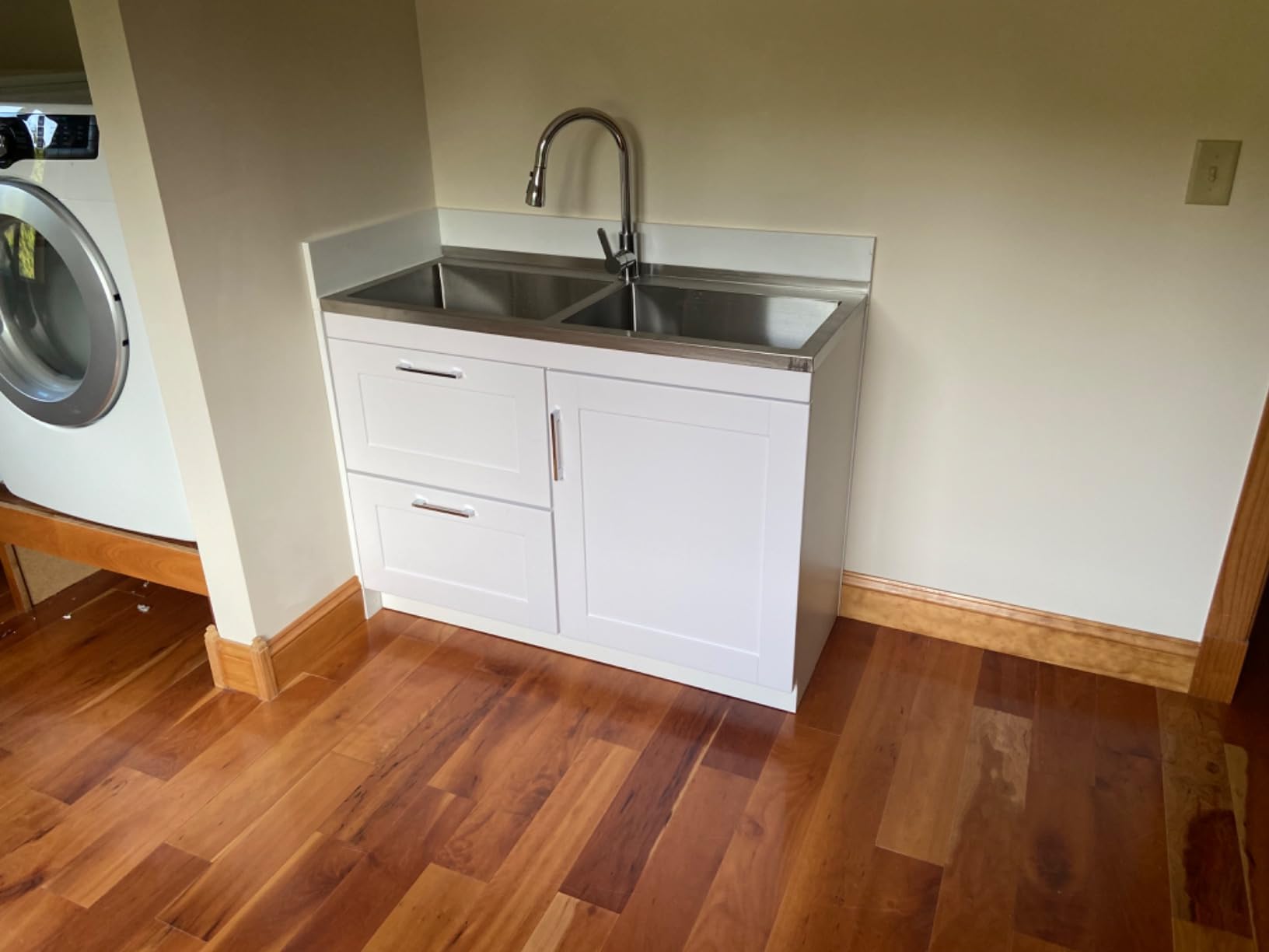 SIMPLIHOME Modern Wide Shaker All-in-One 46 inch Wide Utility Sink and Laundry Cabinet in Pure White Finish, Transitional Stainless Steel Sink Cabinet for Laundry Rooms with High-Arch Chrome Faucet customer photo 1