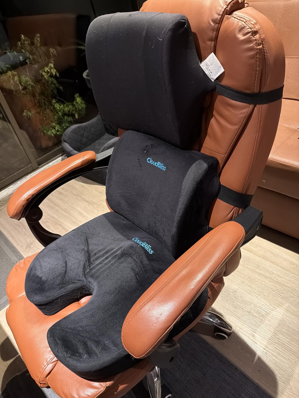 CloudBliss Lumbar Support Pillow & Seat Cushion Set for Office Chair, Desk Chair, Wheelchair & Car - Memory Foam Back Support, Ergonomic Chair Cushions, Sciatica Pain Relief, Home Essentials, Black customer photo 2