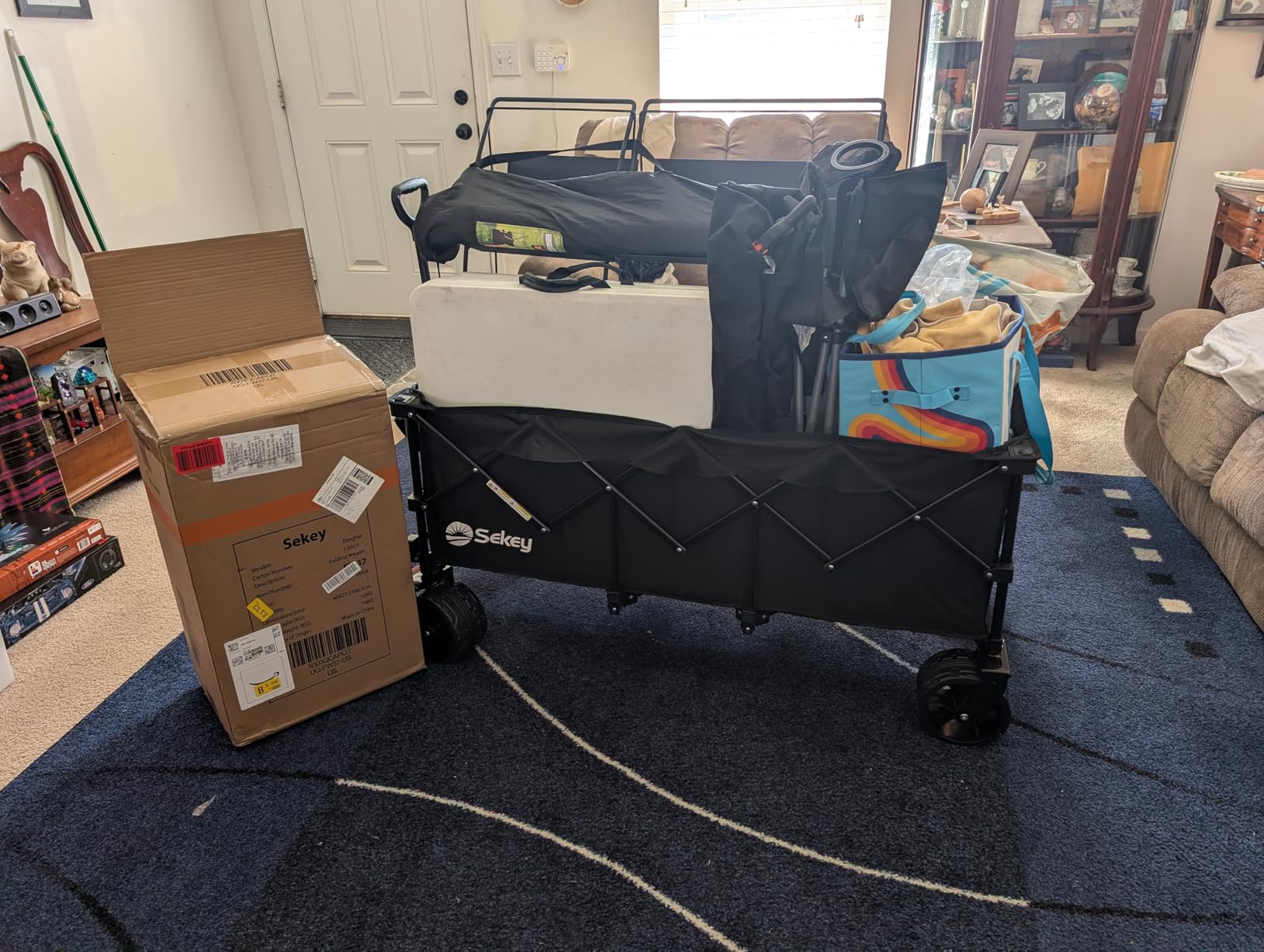 Sekey 48''L Collapsible Foldable Extended Wagon with 440lbs Weight Capacity, Heavy Duty 300L Folding Utility Garden Cart with Big All-Terrain Beach Wheels & Drink Holders. Black customer photo 1