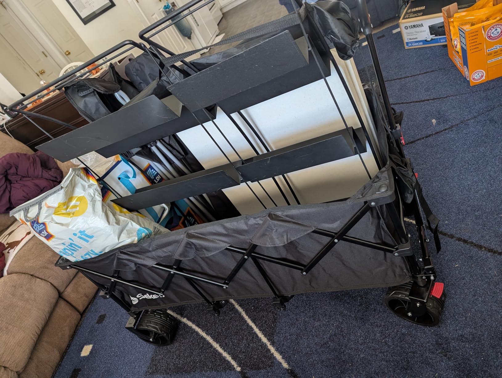 Sekey 48''L Collapsible Foldable Extended Wagon with 440lbs Weight Capacity, Heavy Duty 300L Folding Utility Garden Cart with Big All-Terrain Beach Wheels & Drink Holders. Black customer photo 2