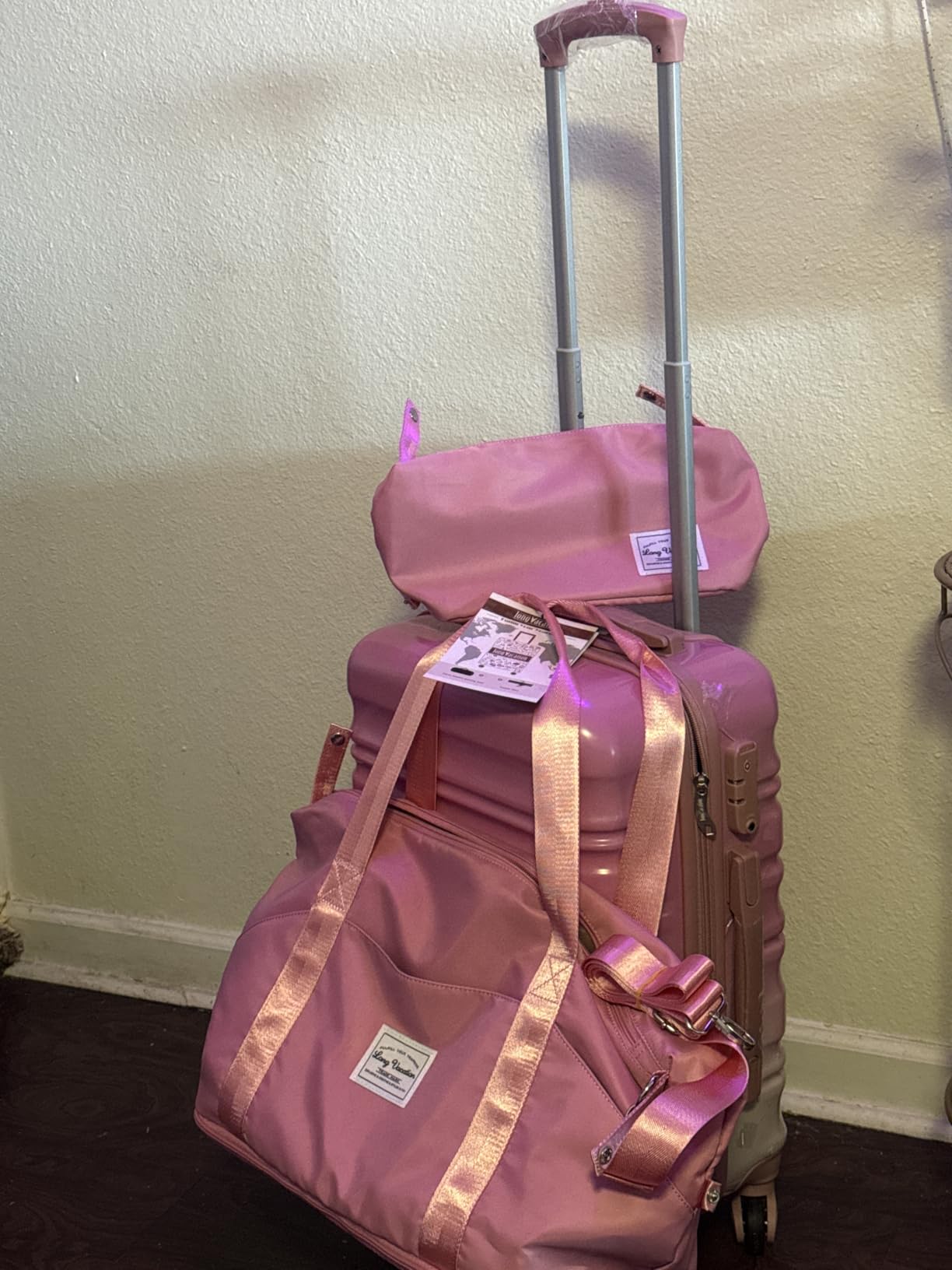 LONG VACATION 6 Piece Luggage Set Carry on Suitcase with ABS+PC hardshell, Spinner Wheels & YKK Zipper TSA Lock (BEIGE-BROWN, 6 piece set) customer photo 1